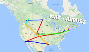 The Super Collies Ultimate Roadtrip Map across the U.S. May to August 2017
