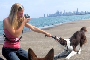 Sara and Marvel on the shore of lake Michigan just outside Chicago